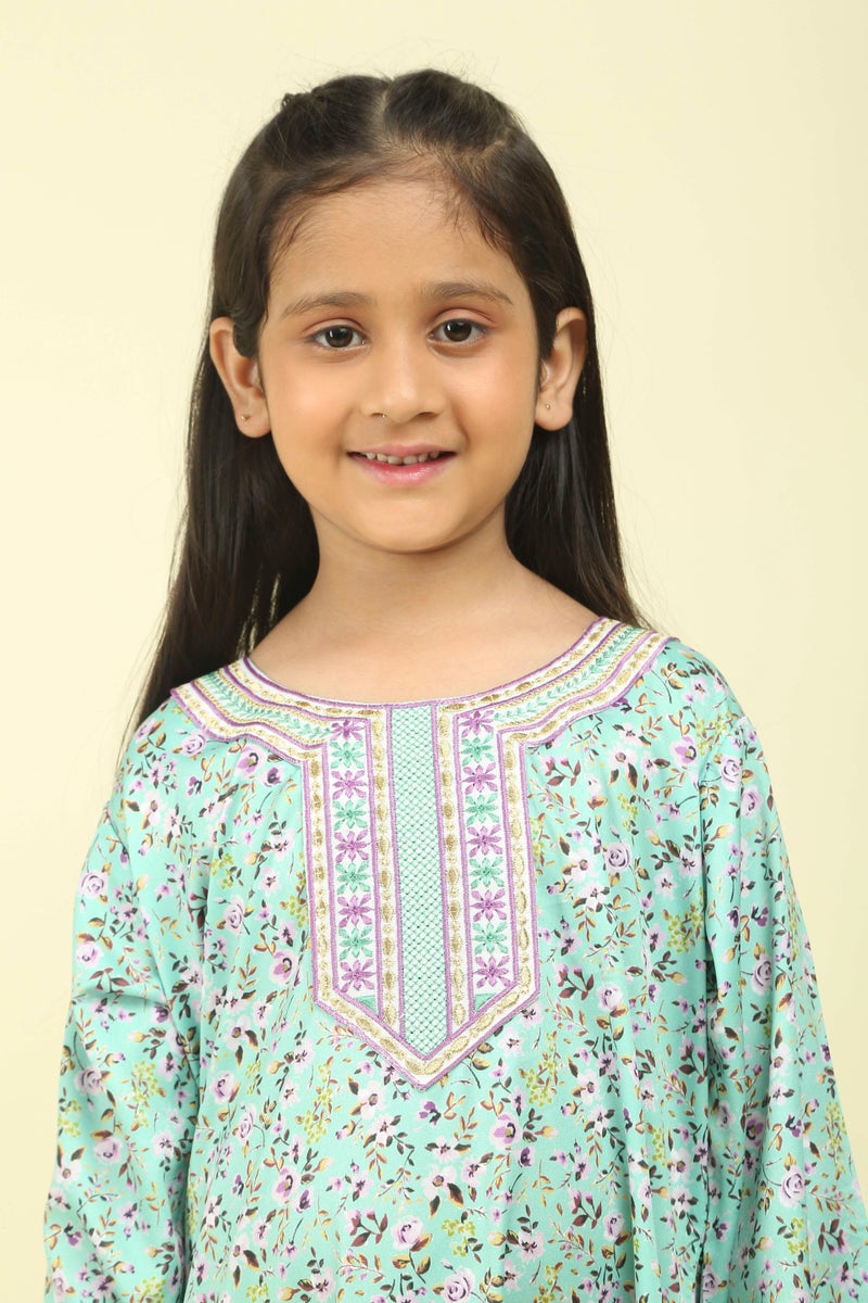 HANA & SARA Girls Viscose Blended Digital Print Floral Arabic Jalabiya – Lightweight Modest Wear Dress - Image 3